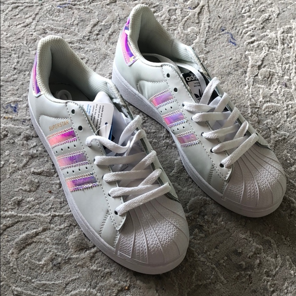 NWT White Iridescent Hologram Adidas Superstars